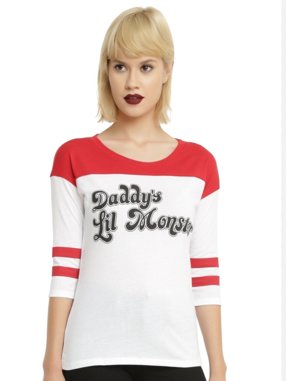 Suicide Squad Harley Quinn Daddy's Lil Monster Raglan Top Size M Red White